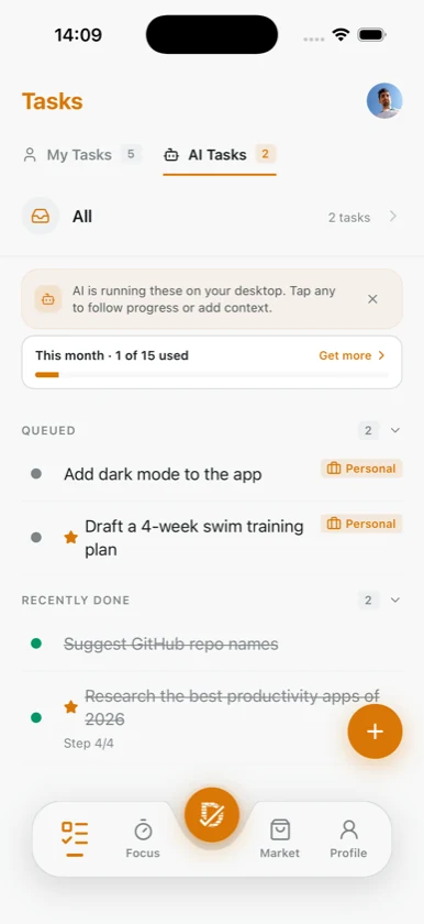 Dovilo AI Tasks recently done section with completed agent tasks and step counts