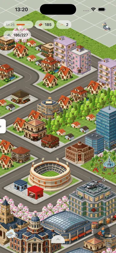 Dovilo isometric city built from completed tasks
